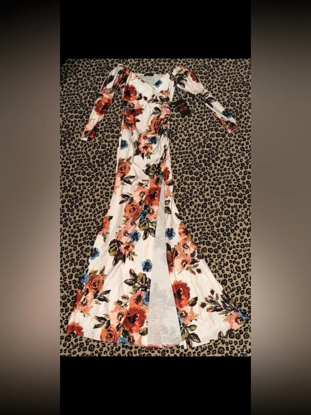 Floral Wrap Maxi Dress - White with Red & Blue Blooms